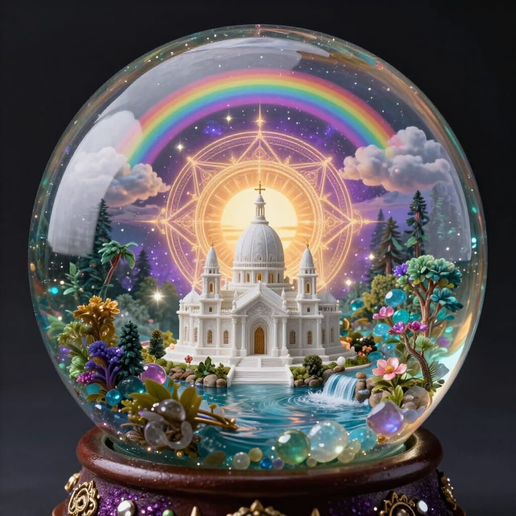 Celestial Snow Globe Cathedral with Sunrise