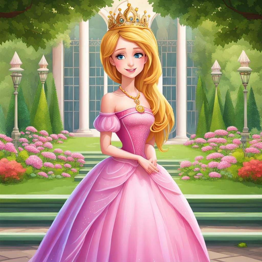 Princess in Palace Garden Illustration