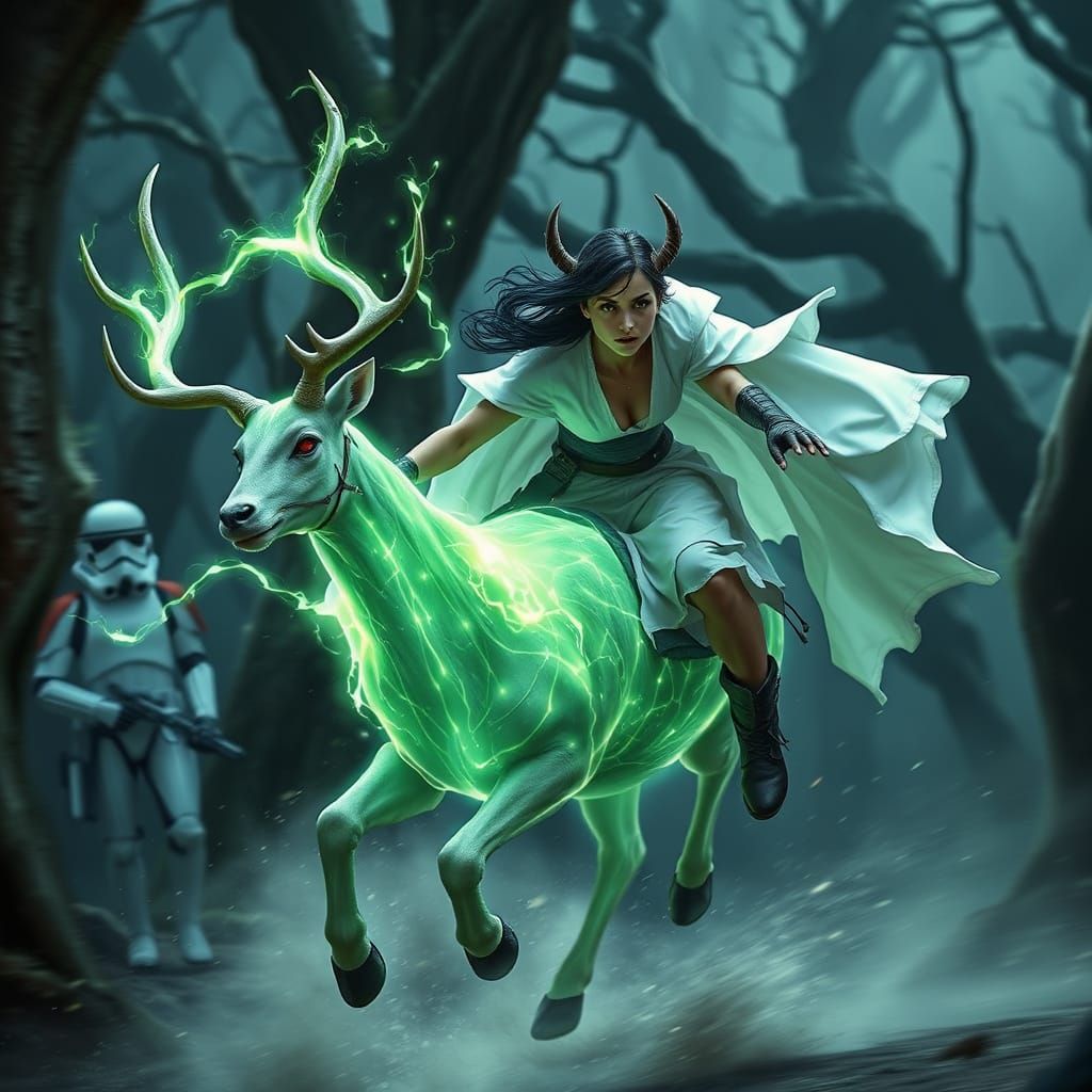 Dark Fantasy Elf Rider in Enchanted Forest