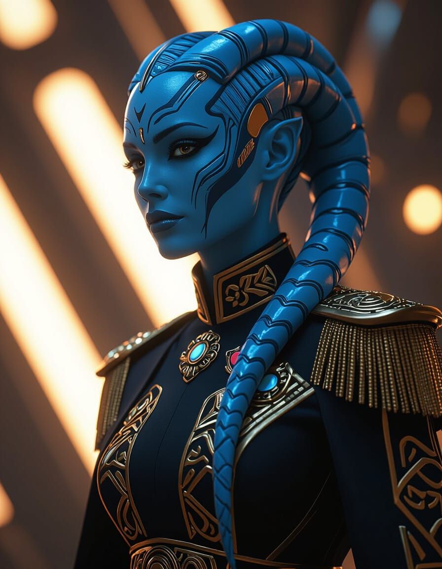 Ornate Twi'lek Admiral Portrait in Dramatic Concept Art