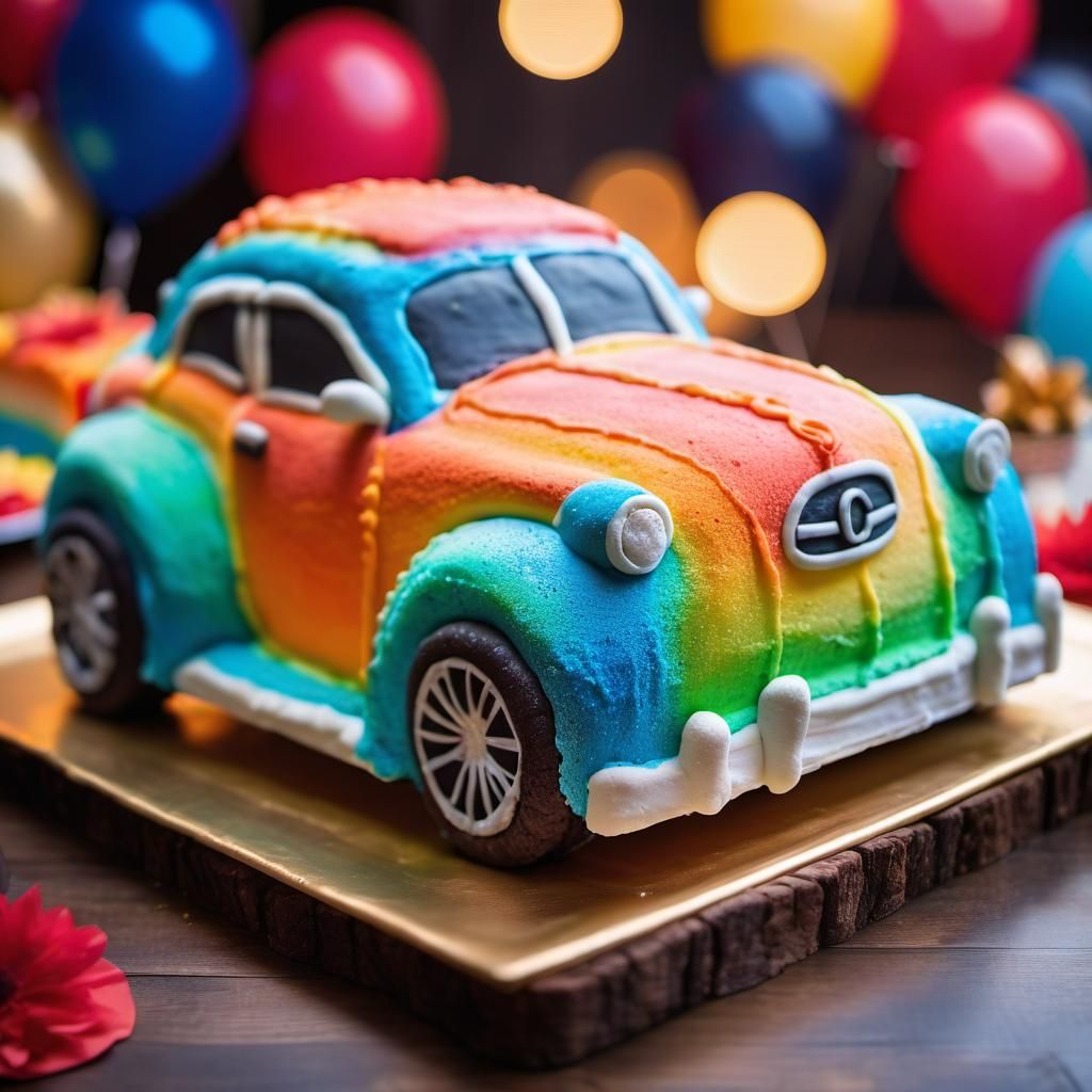 Car Cake with Colored Icing, Professional Photography