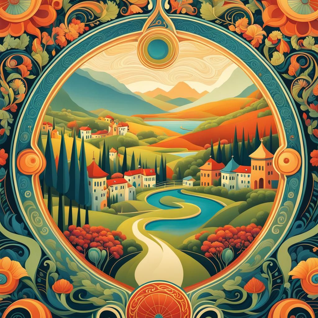 Art Nouveau Poster of Serene Utopia