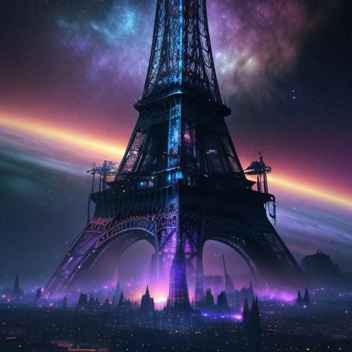 Eiffel Tower in Space: Surreal Digital Art