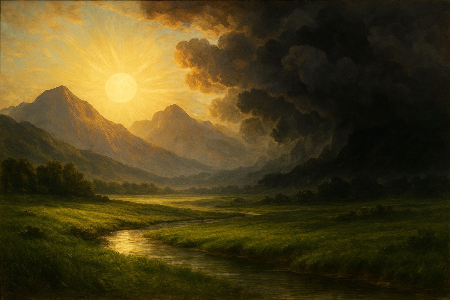 Glorious Morning Sun Over Mountains and Streams