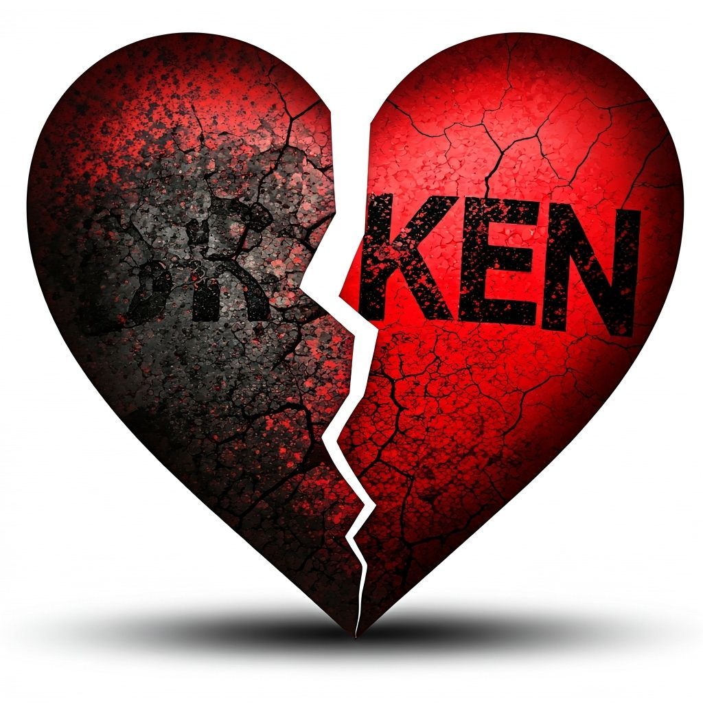 Symbolic Broken Heart in Red and Black