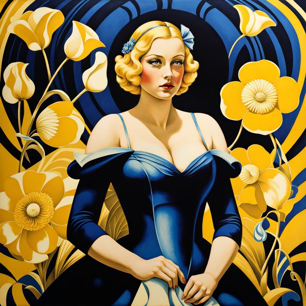 Alice in Wonderland Portrait in Art Deco Style