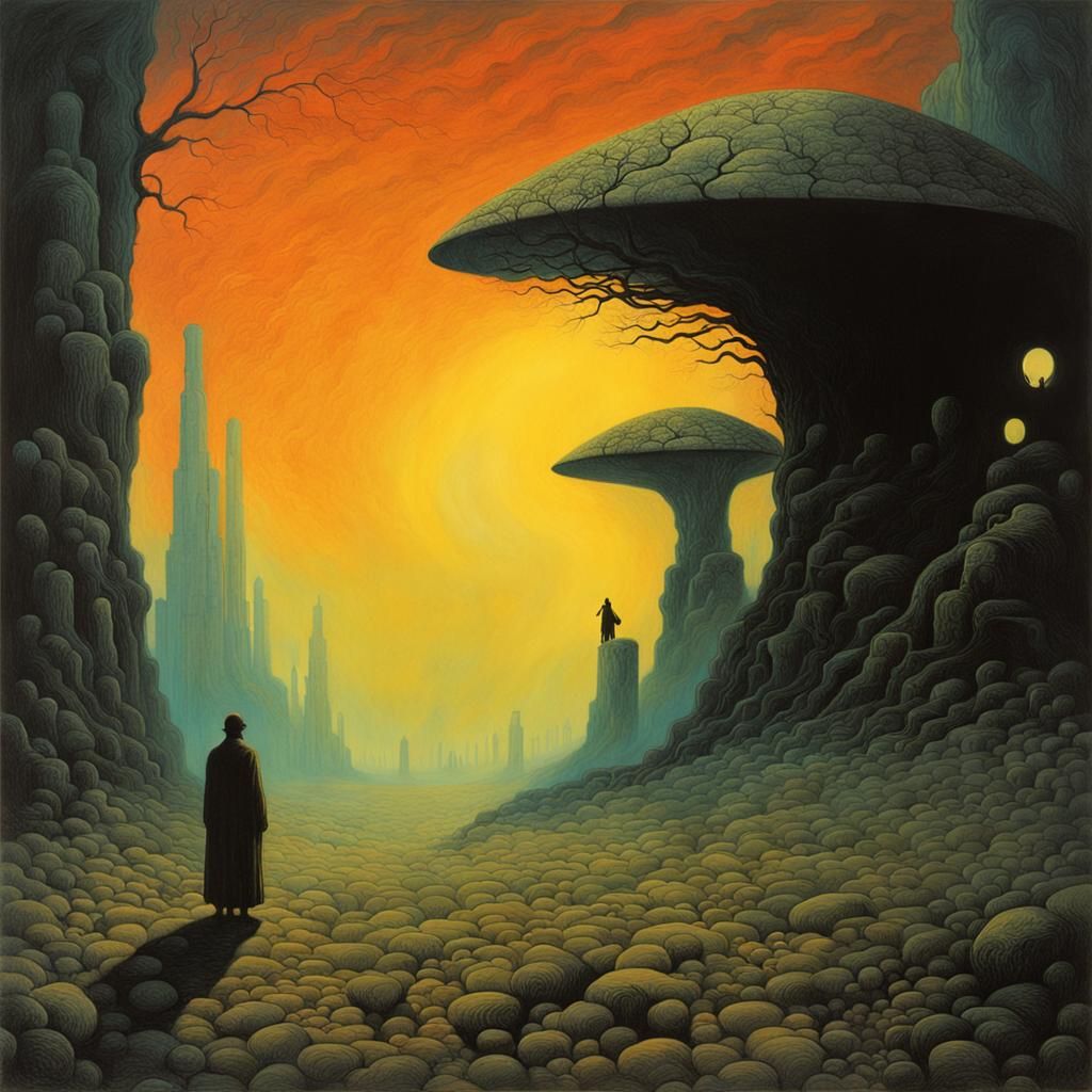 Dreamlike Realm of Ancestral Figures in Surreal Style