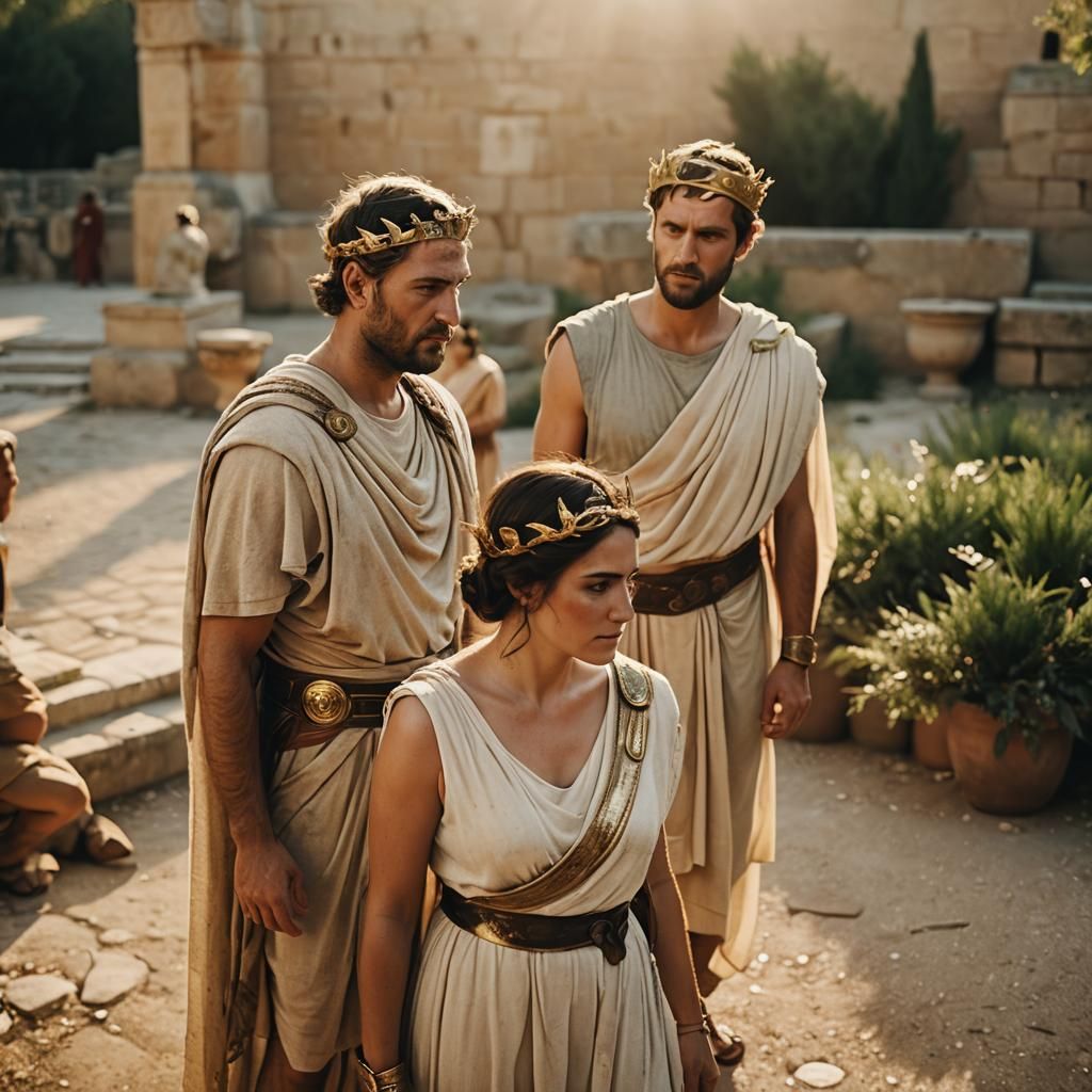 Ancient Roman and Greek Couple, Cinematic Still