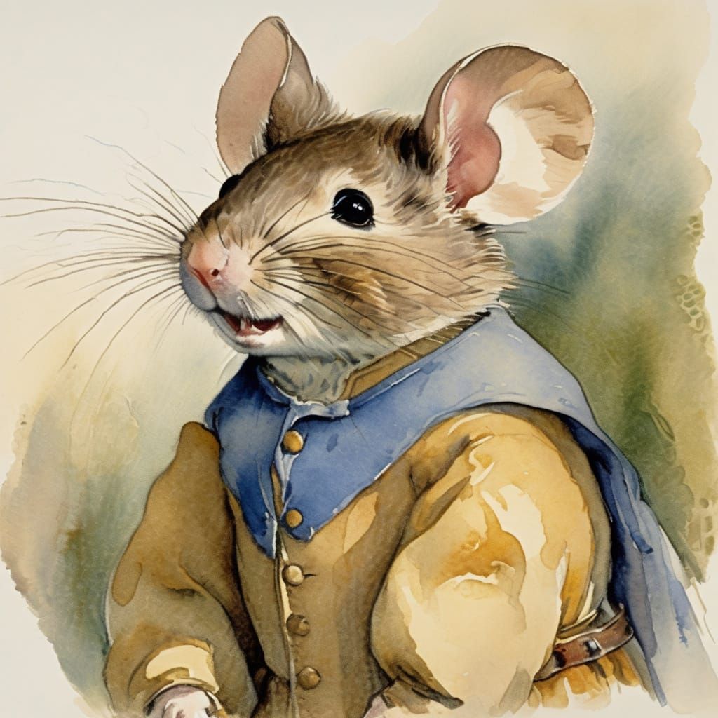 Watercolor Mouse Portrait in Storybook Style