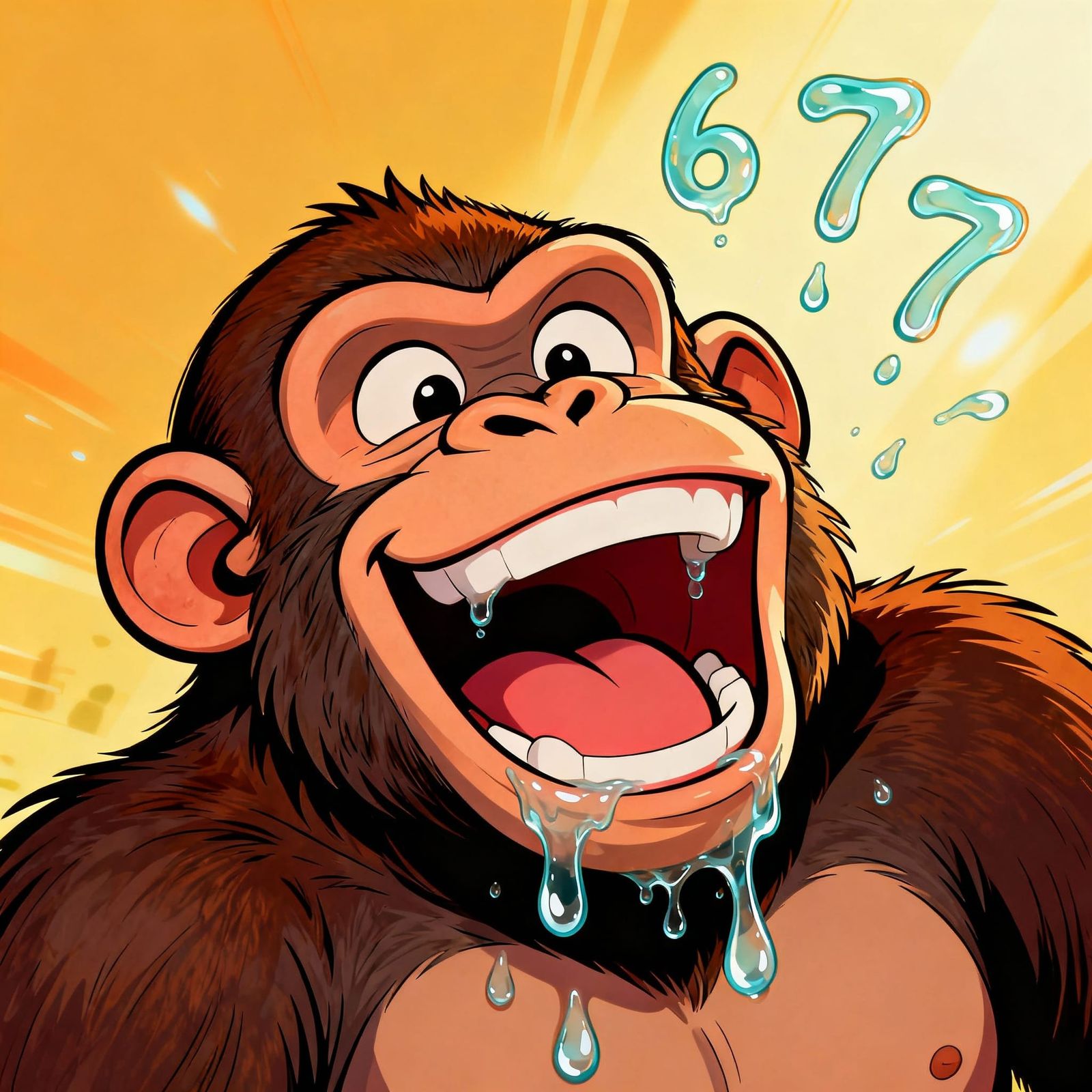 Chimpanzee Grinning Wide, Drooling Numbers 6 and 7