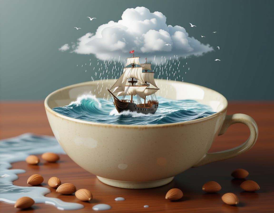Surreal Sea in Cereal Bowl: 3D Render
