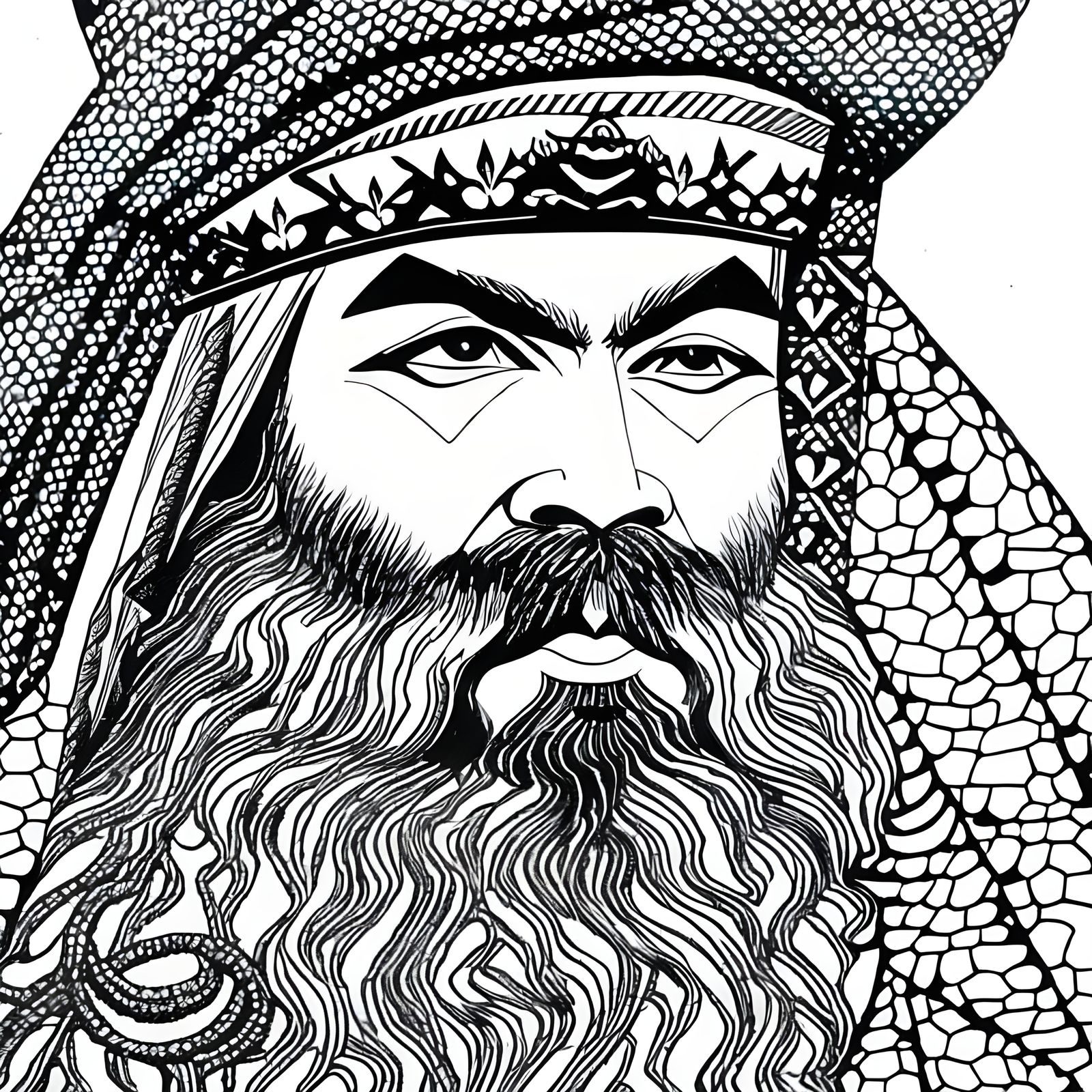 Blackbeard Portrait: Ink Sketch Coloring Page Art