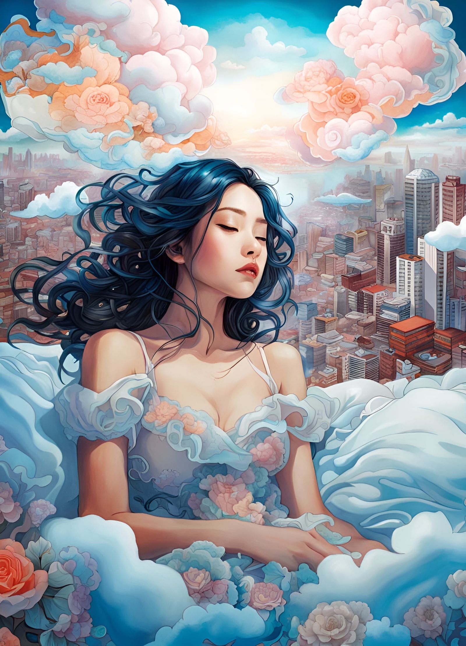 Dreamy Girl in Cloud City: Manhwa Illustration