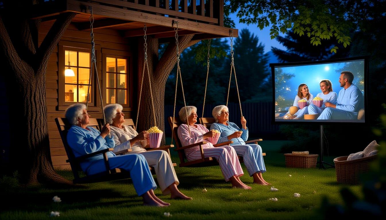 Photorealistic Nighttime Sleepover in a Backyard Treehouse