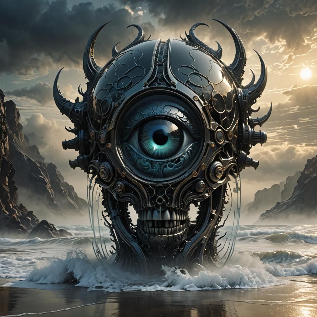 Glass 'A' with Eye and Brain in Dark Fantasy 3D