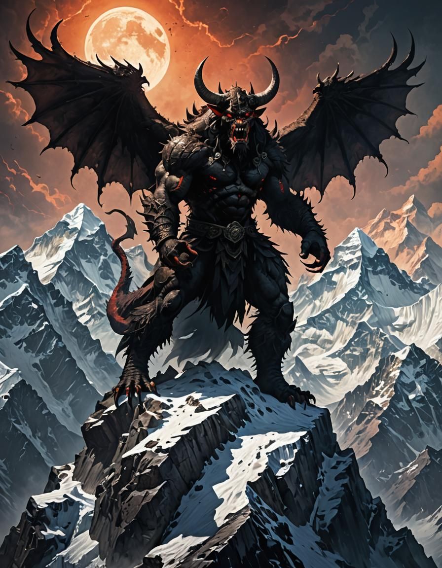 Winged Demon Dominates Everest: Sinister Dark Fantasy