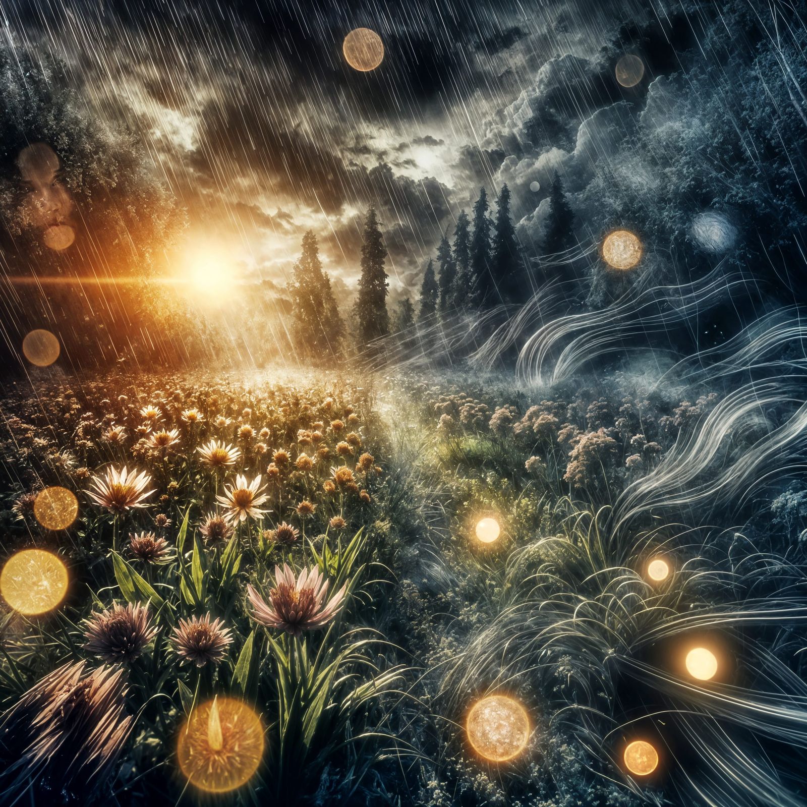 Eerie Midnight Garden in Double Exposure