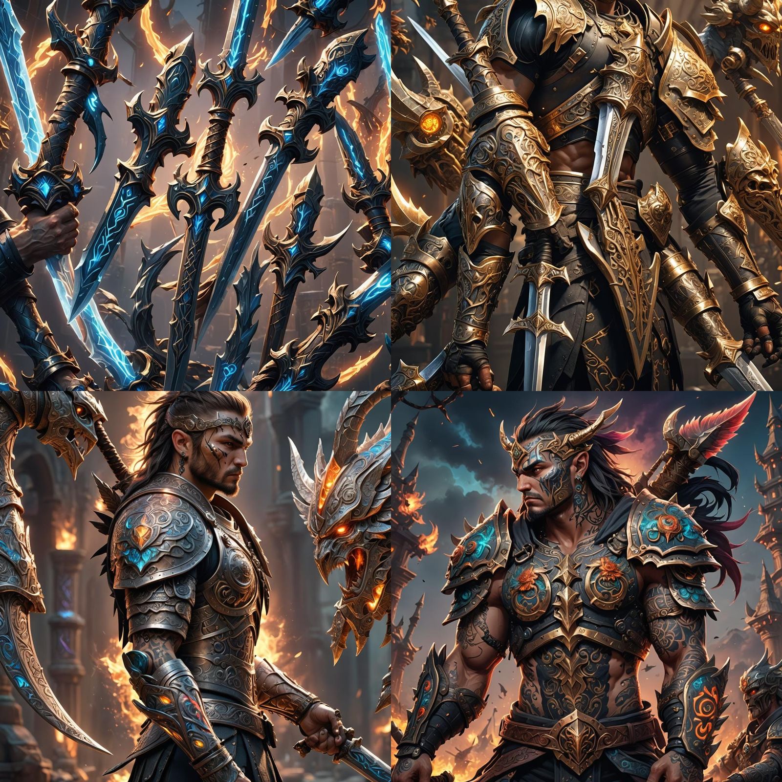 Fantasy Weapon Tattoos in 3D Cinematic Style