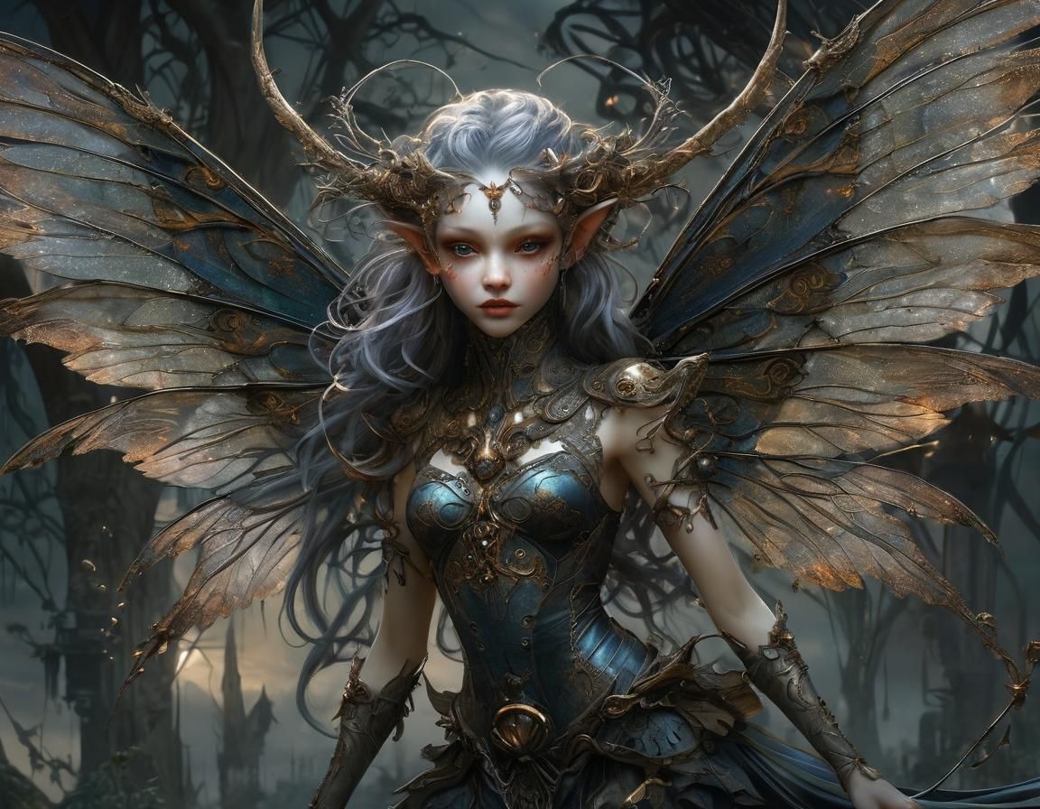 Surreal Gothic Pixie Reigns Over Futuristic Twilight Realm