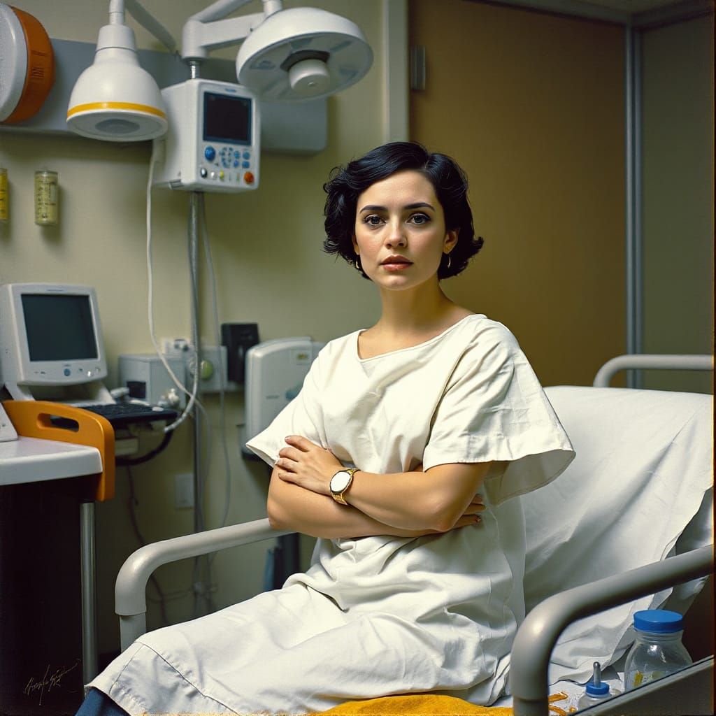Concerned Woman in Hospital Room: Expressive Art