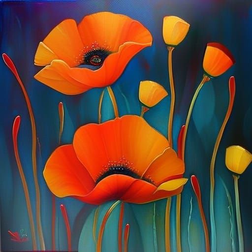 Detailed Poppy Flower Botanical Illustration