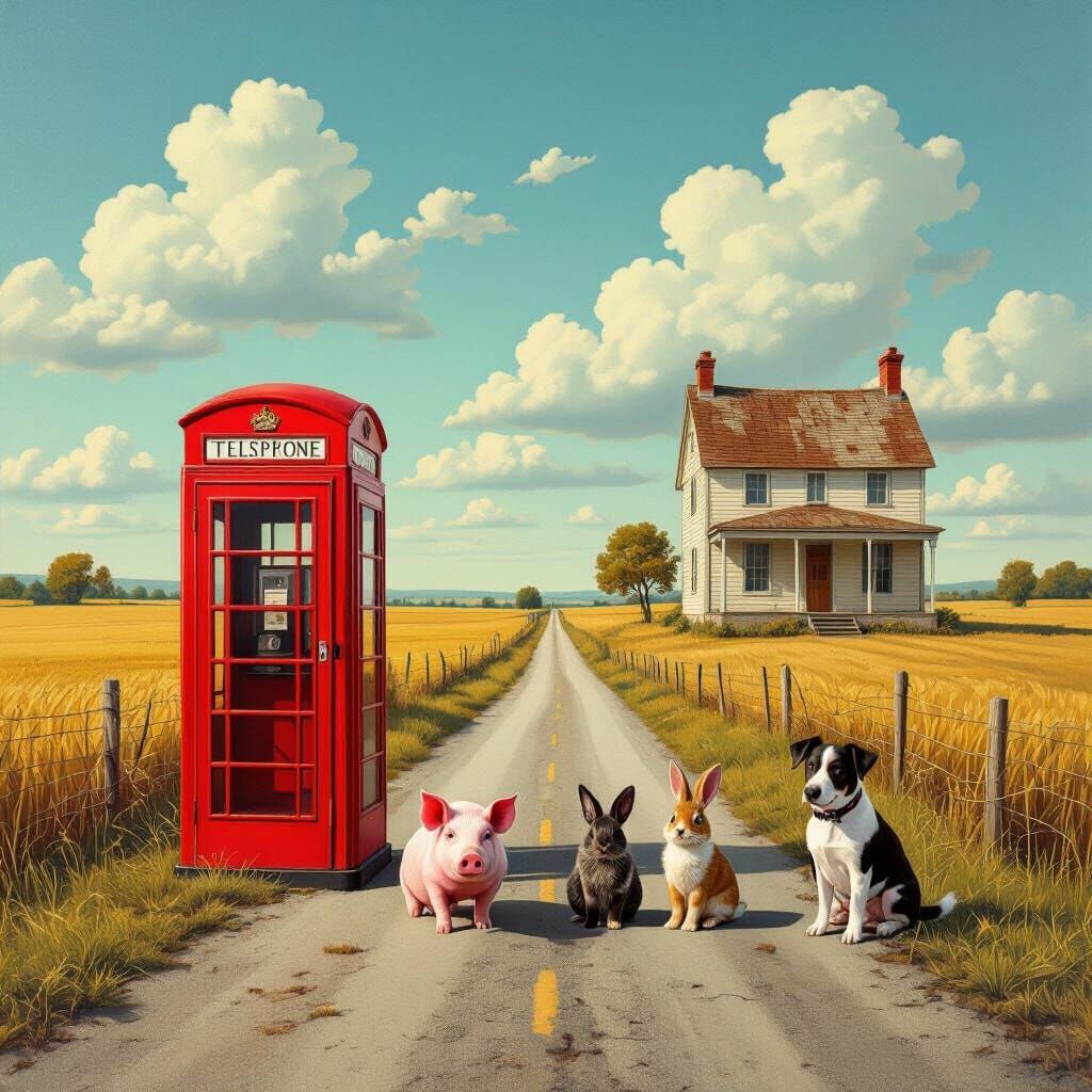 Surreal Country Road Scene in Salvador Dali Style