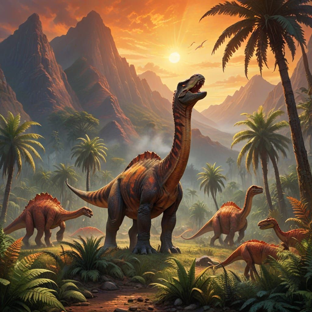 Brachiosaurus Herd Grazing in Jurassic Valley Painting