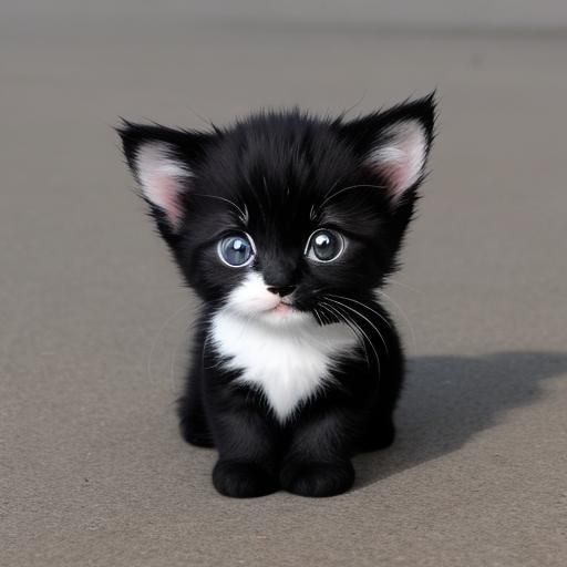 Cute Spotted Black and White Kitten Portrait