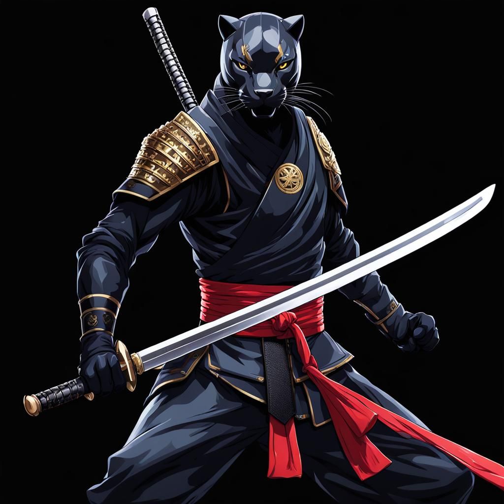 Ninja Panther with Katana in Anime Style