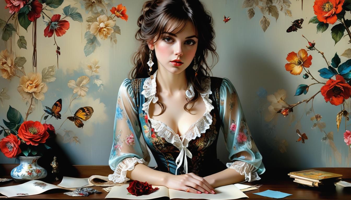 Detailed Portrait of Brunette in Colorful Realism