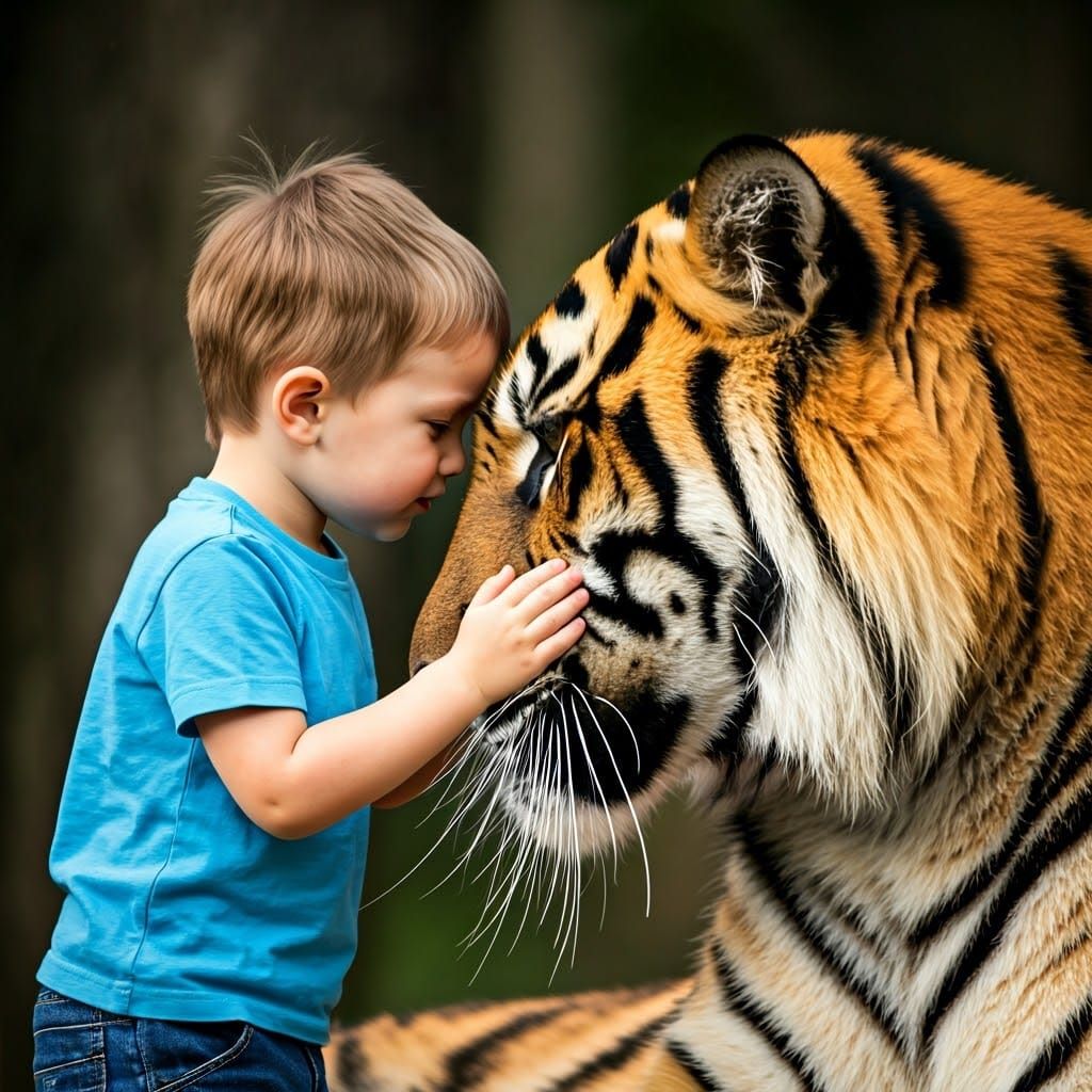 Boy Connects with Majestic Tiger in Intimate Portraiture