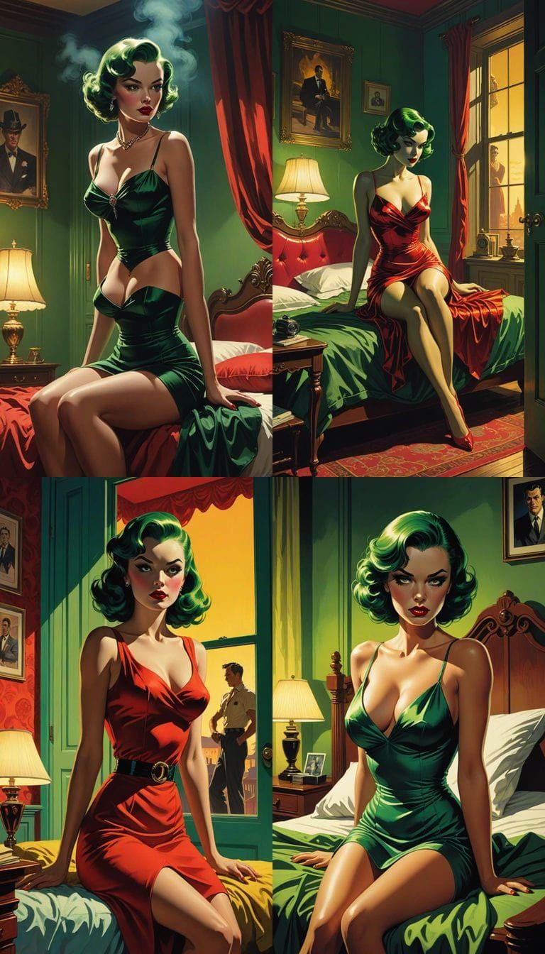 Sultry Femme Fatale in Classic Comic Book Art