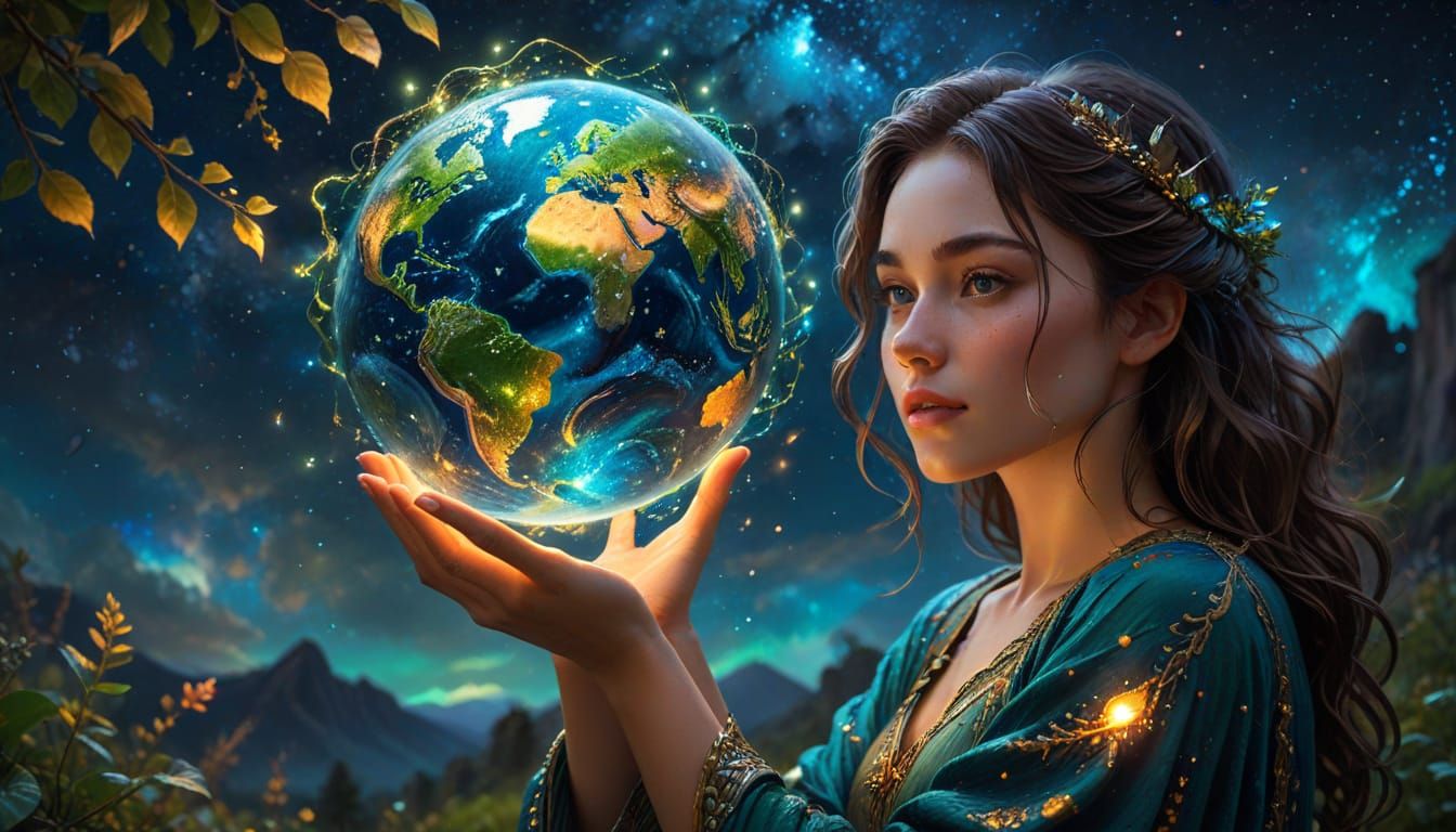 Gaia Holding Earth: Hyperrealistic Concept Art