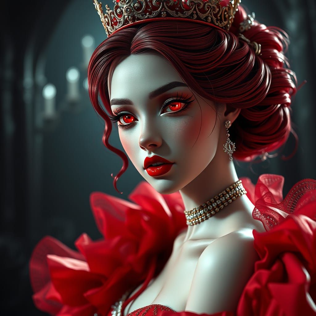 Dark Princess with Red Eyes in Elegant Horror Scene