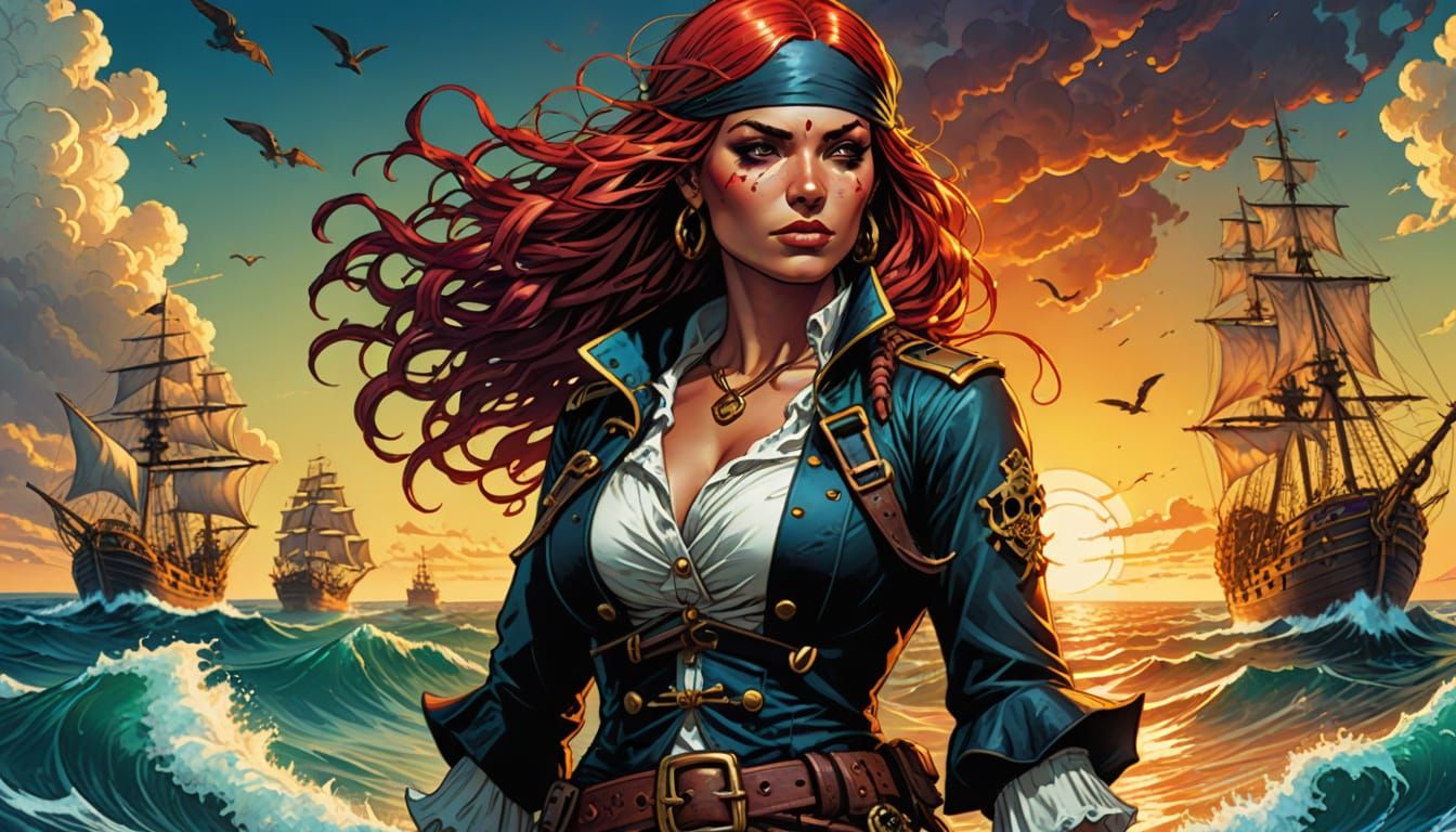 Pirate Woman Portrait in Comic Book Style