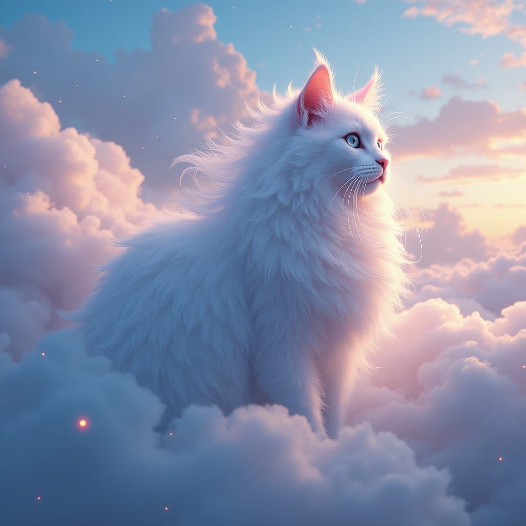Regal Cloud Cat Amidst Ethereal Mist