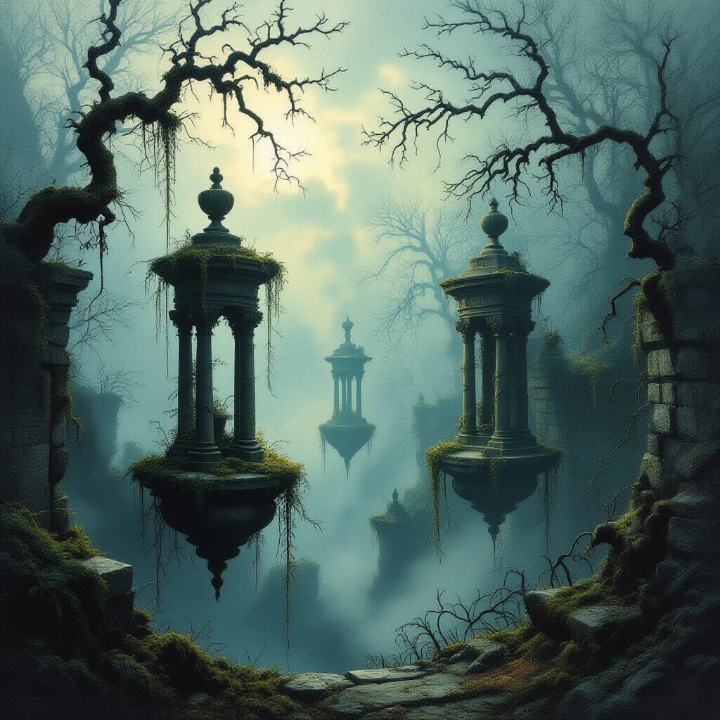 Overgrown Hanging Gardens in Dark Etching Style