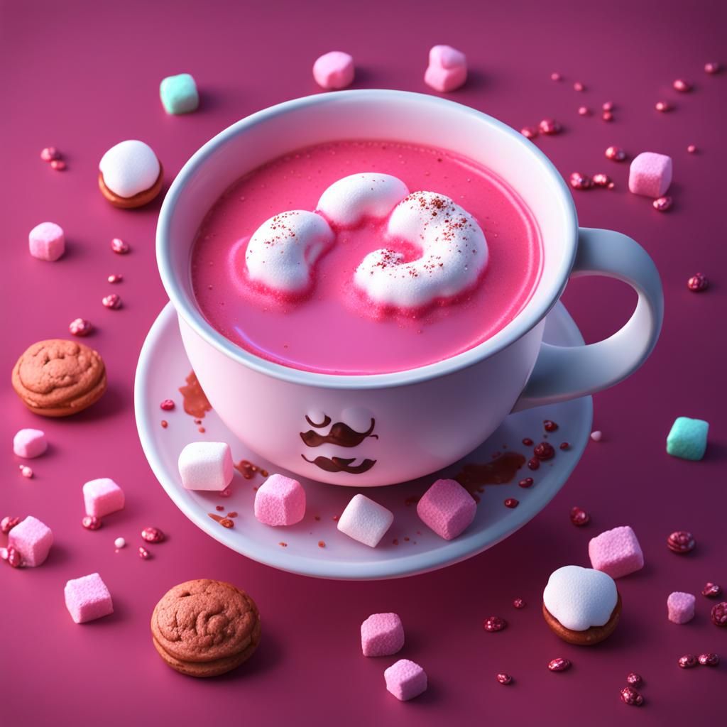 Pink Hot Cocoa with Marshmallows: Fantasy Art