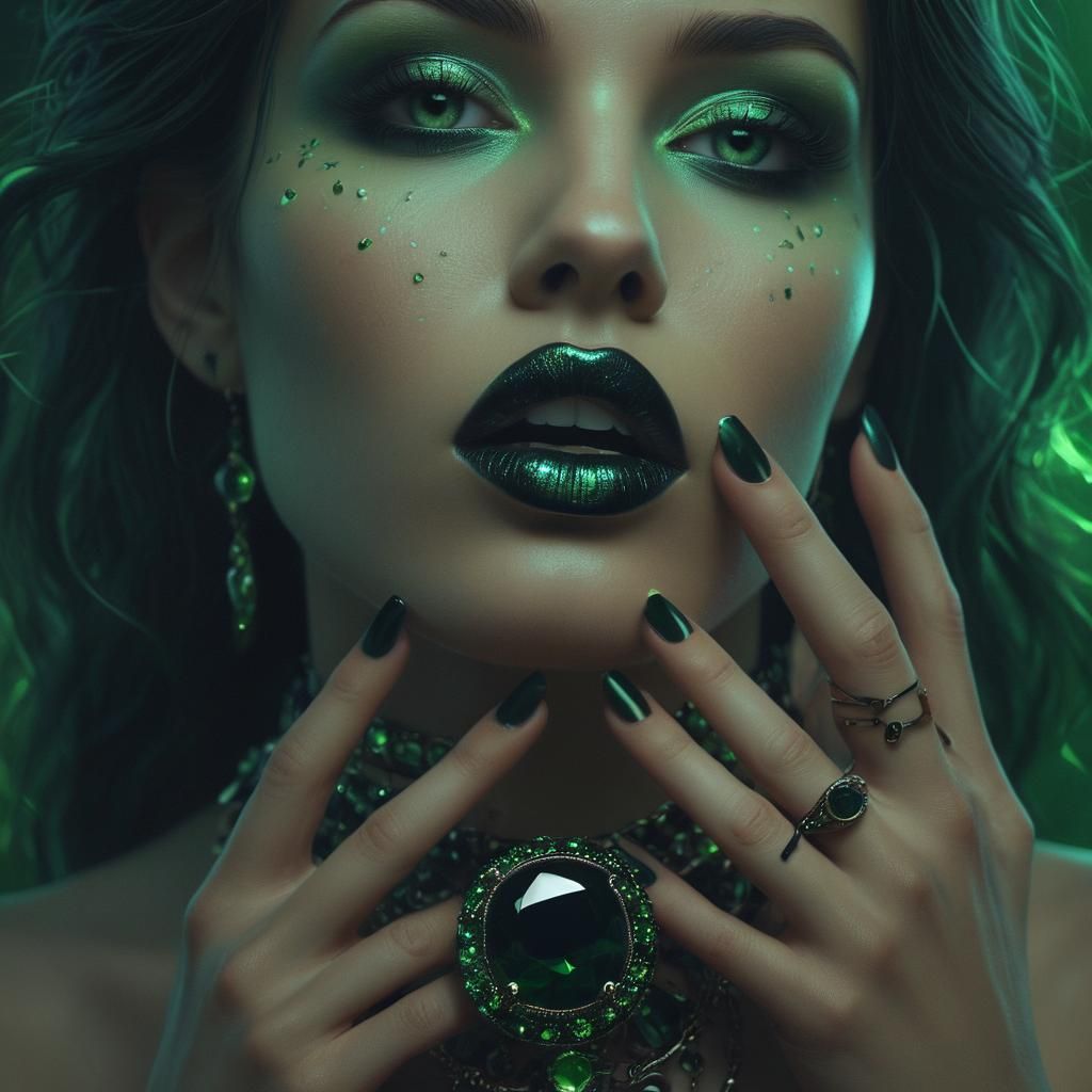 Mysterious Figure with Gemstones: Digital Concept Art