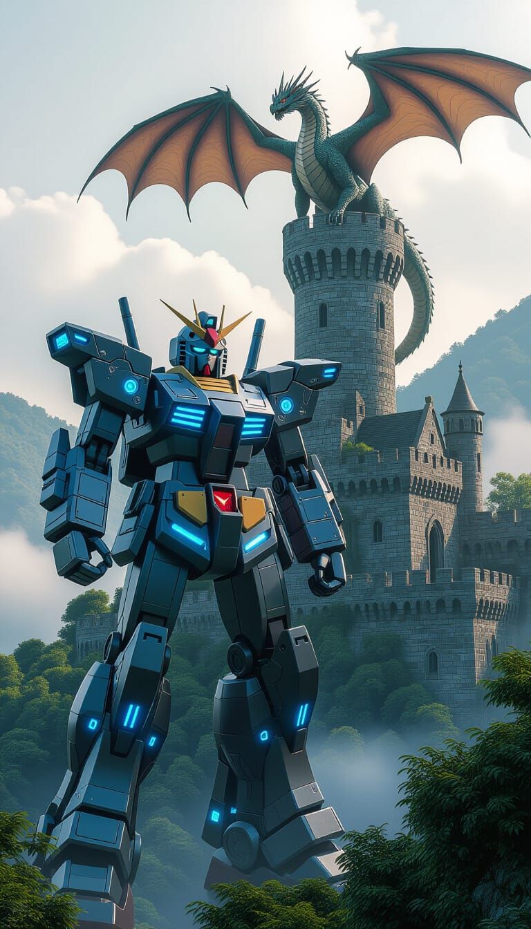 Guardian Mecha Protecting Ancient Castle