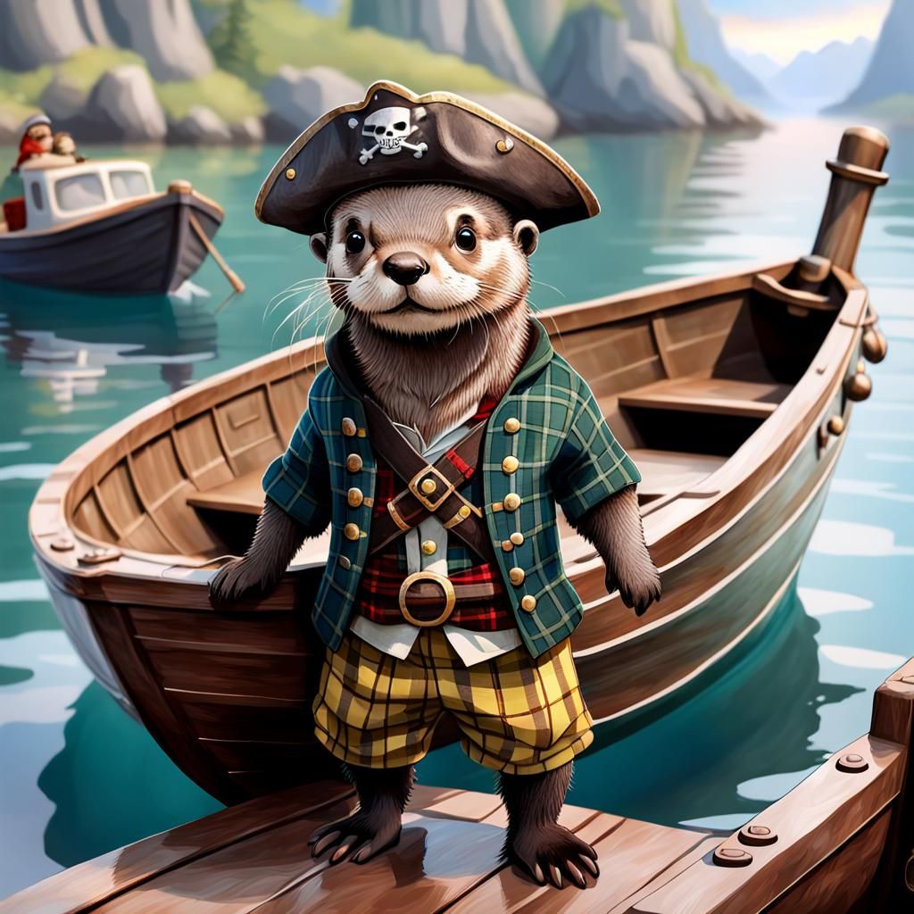 Otter Pirate on Plaid Boat Adventure
