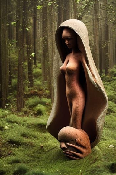 Surreal Forest Scene with Woman in Digital Art Style