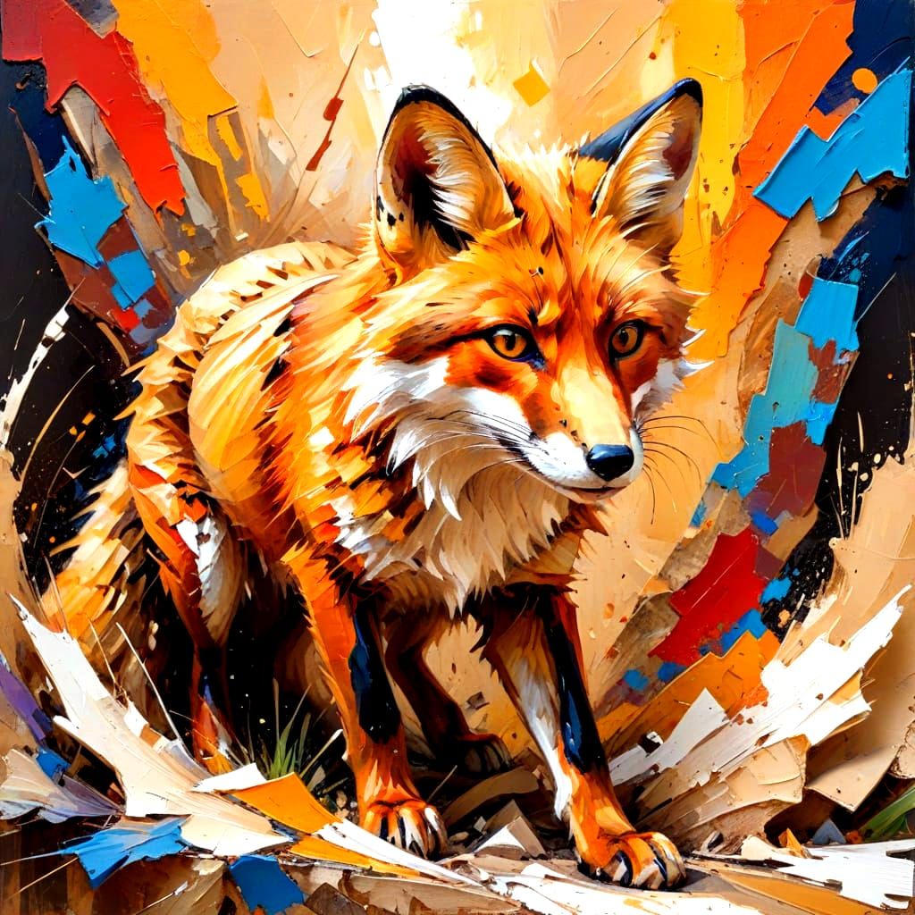 Disturbed Fox in Guayasamín Style Painting