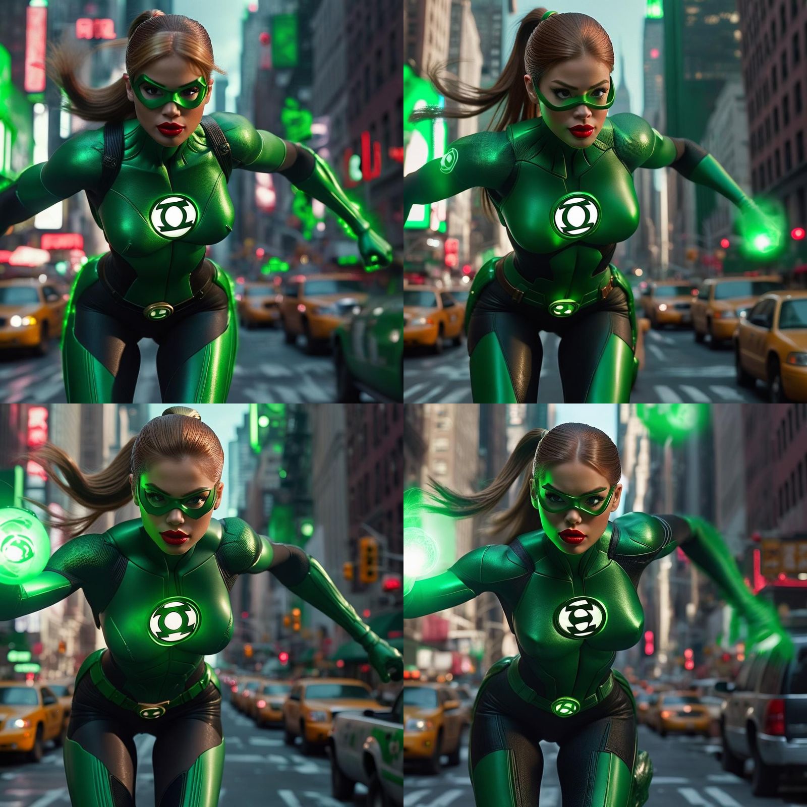 Barbie as Green Lantern Flies Through New York