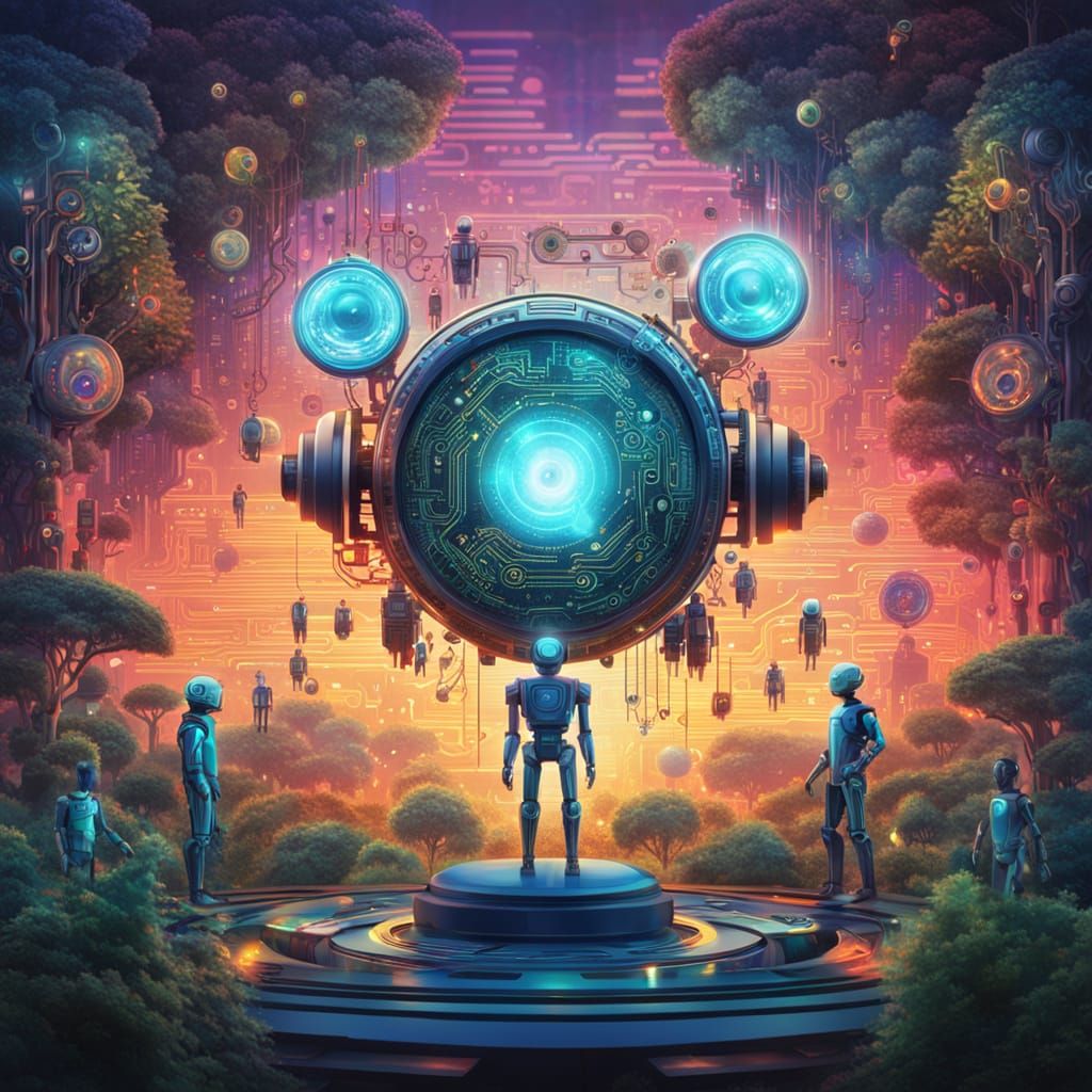 Miniature Humans Dancing in Robot's Cosmic Eyes