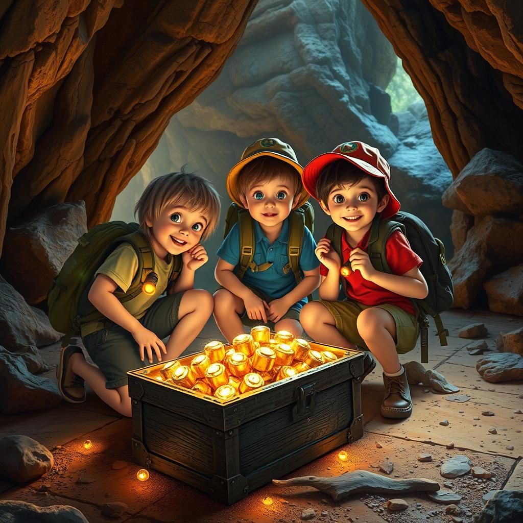 Children Discover Treasure in Whimsical Cave