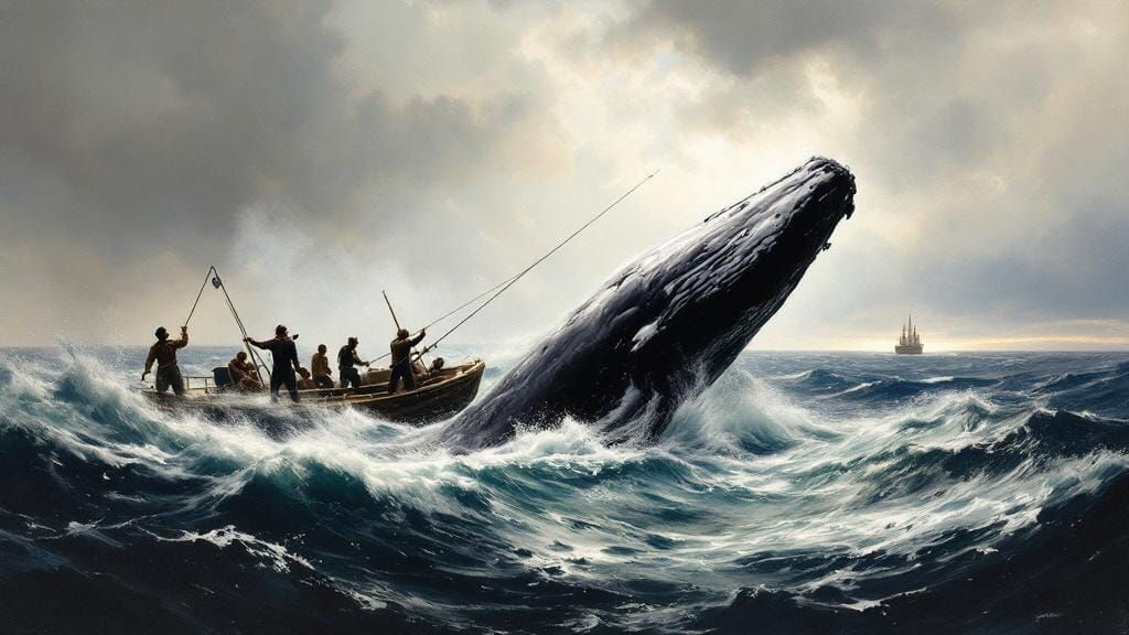 Whalers Battle Stormy Seas in Classic Maritime Art
