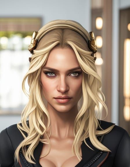 Steampunk Blonde Woman Portrait in Digital Art Style