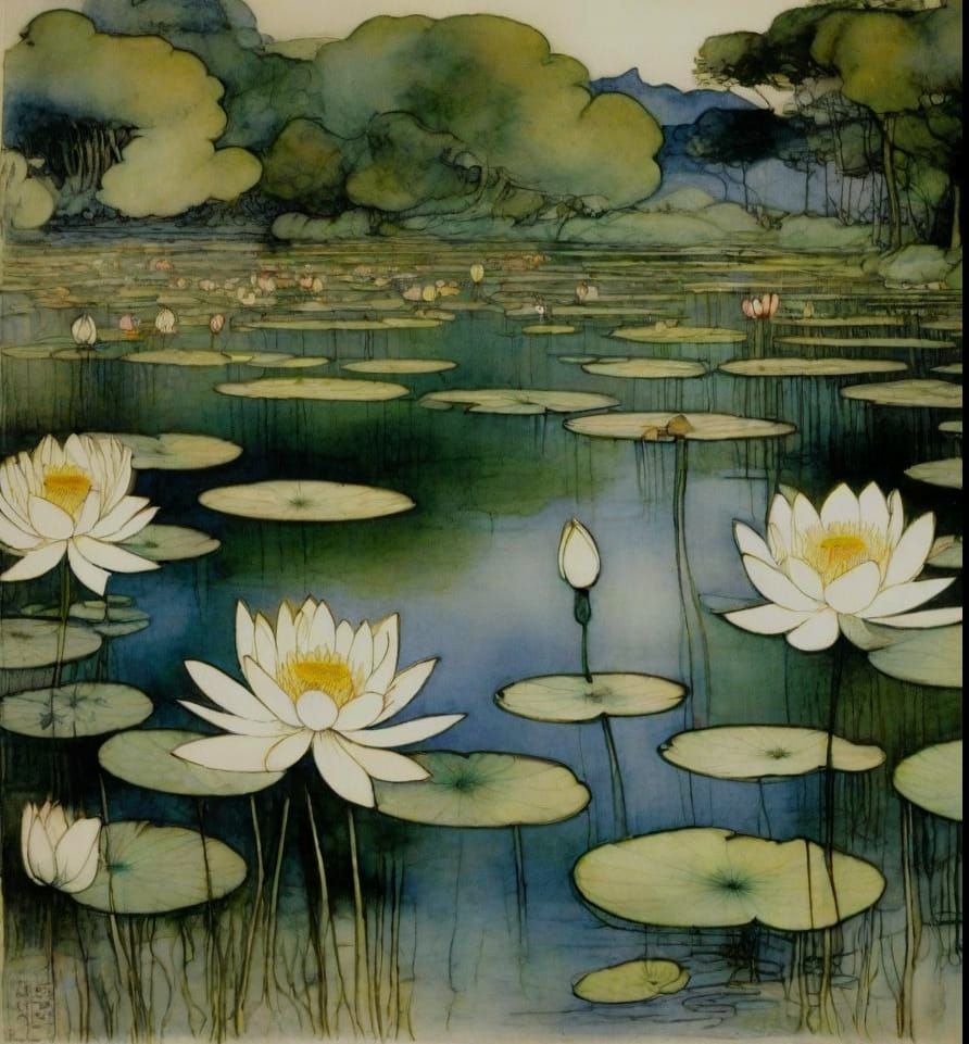 Enchanted Lotus Pond in Fantasy Style
