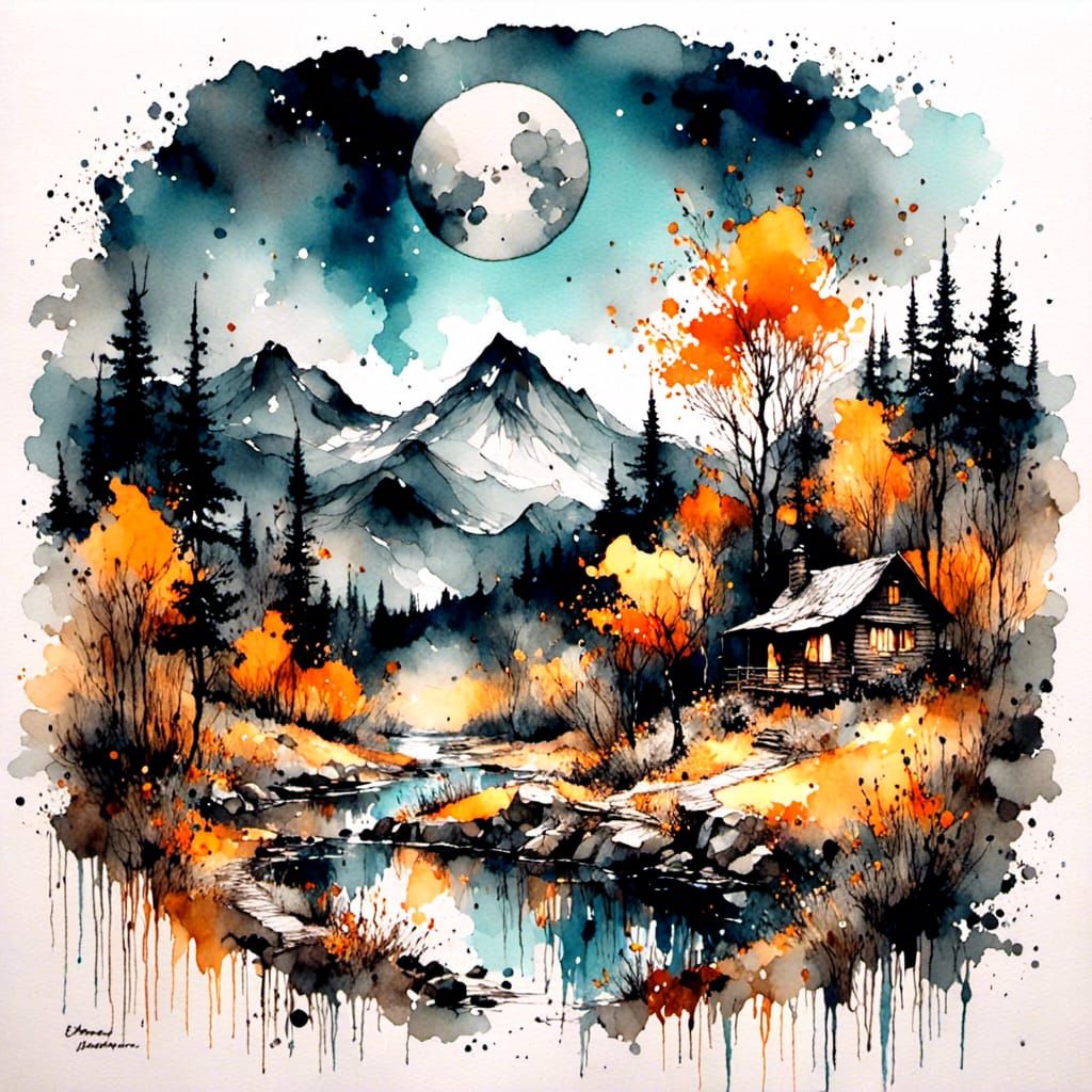 Mountain Valley Scape with Colorful Accents